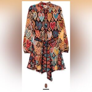 Beautiful Farm Rio Heart Ikat Longe Sleeve Mini Shirt Dress